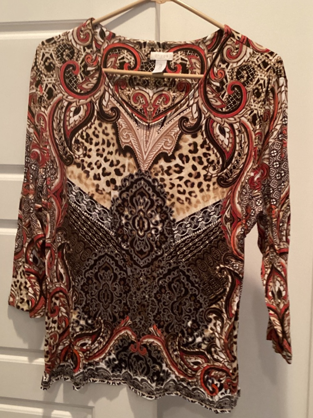 Chico's Multicolor Paisley & Animal Print Long Sleeve Top